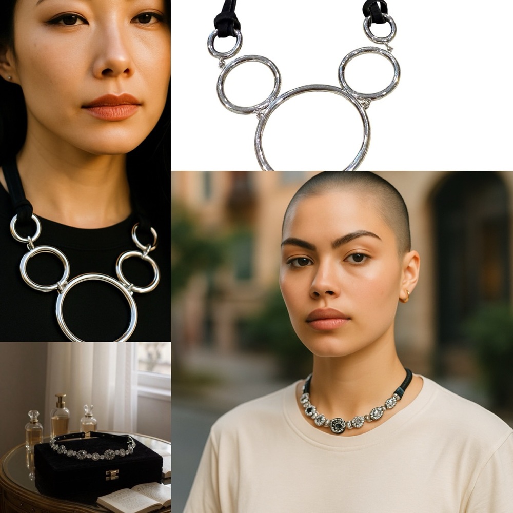 Bundle: Silver Circle Statement Necklace + Crysta… - image 1